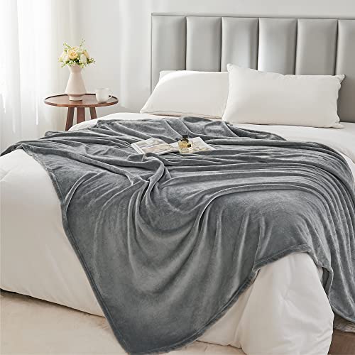 Fleece Blanket Soft Plush Queen Size Bed Blanket Grey 90"x90" (Grey / Queen(90"x90"))