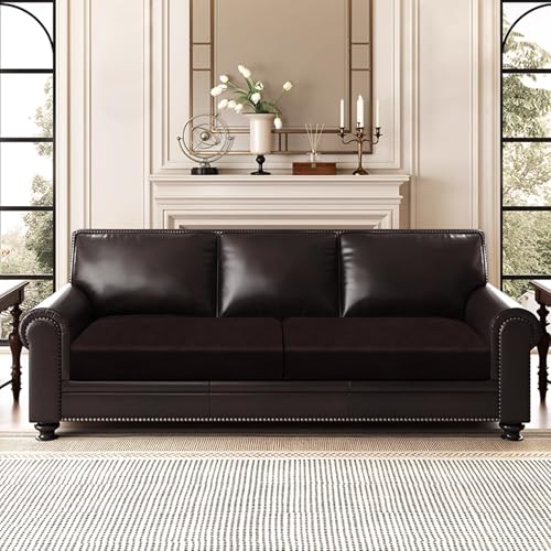 Leather Look Couch Cushion Covers Sofa Seat Slipcovers Sets Couches Furniture Protector for Sectional Armchair Loveseat Pets Kids Stretch Spandex Fabric (2 Cushion Sofa / 01 Chocolate)