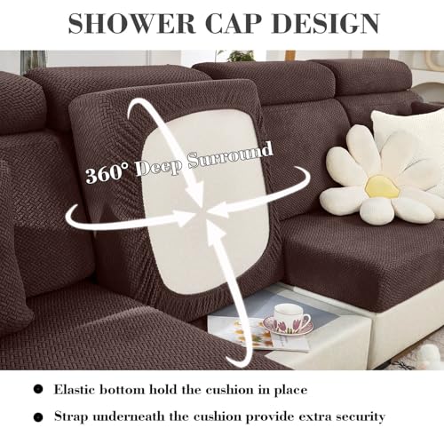 Sofa Covers Couch Covers for Sofa Pet Friendly Couch Cushion Covers Universal Sofa Covers Washable Stretch Slipcovers for Sectional Sofa (Texture Brown / Chaise Cover)