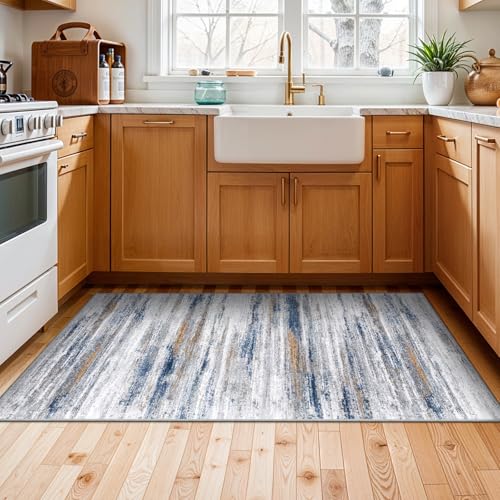 2x4 Washable Entryway Runner Rugs (Navy/Grey / 2' x 4' (Runner))
