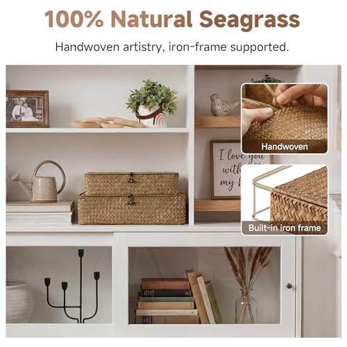 Wicker Basket with Lid (Brown(Seagrass) / 16½"L x 11¾"W x 4½"H + 14½"L x 10"W x 3¼"H)