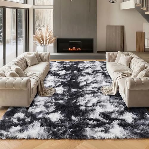 8x10 Area Rugs for Living Room (Tie-dyed Black & White / 8' x 10' (Rectangular))