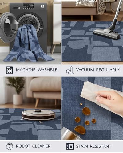 Washable 6x9 Area Rugs for Living Room Modern Abstract Rug (Navy / 6' x 9' (Rectangular))