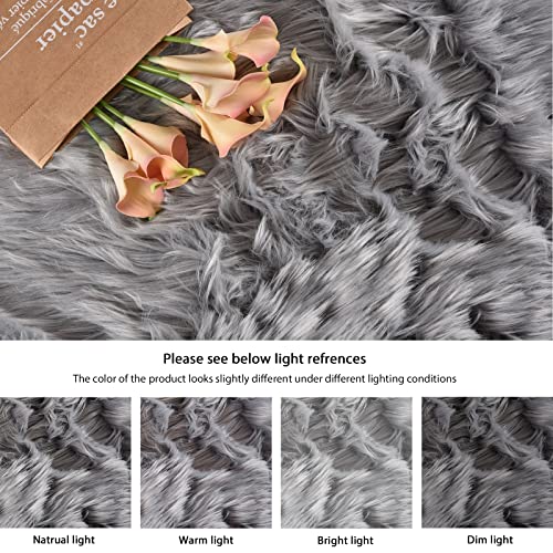 Silver Grey Shag Faux Sheepskin Fuzzy Fur Rugs for Bedroom Circle Plush Washable Furry Fur Area Rugs for Living Room Nursery 4ft X 4ft Rug (4' (Round) / Silver Grey)