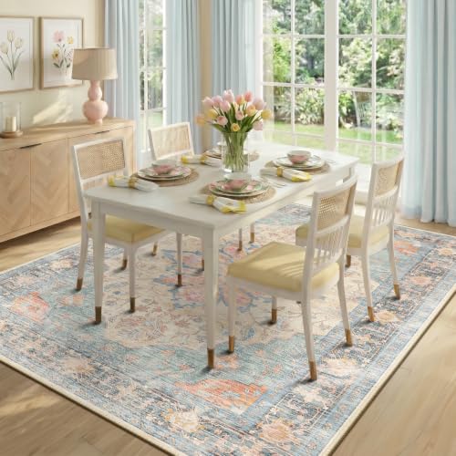 Washable Area Rug (Blue/Orange/Red / 5' x 7' (Rectangular))