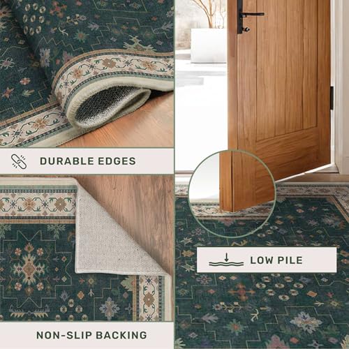 Dark Green Vintage 7x10 Washable Rugs for Living Room (7' x 10' (Rectangular) / Dark Green)