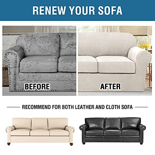 4 Piece Stretch Sofa Covers for 3 Cushion Couch Covers for Living Room Furniture Slipcovers (X-Large / Ivory)