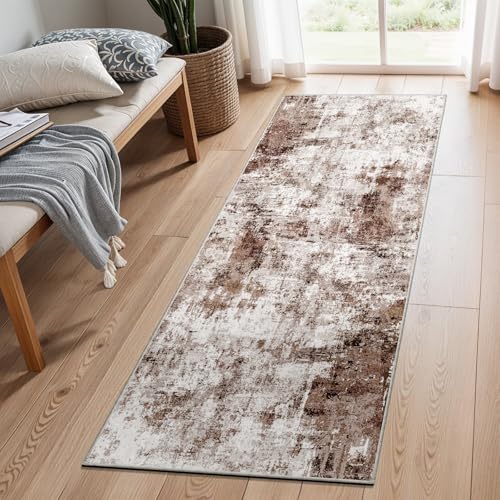 2x6 Washable Runner Rugs for Hallway (Brown/Khaki/White / 2' x 6' (Runner))
