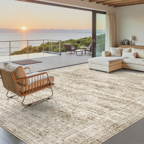 Washable Area Rug 8x10 Large Soft Brown Rugs for Living Room (Brown / 8' x 10' (Rectangular))