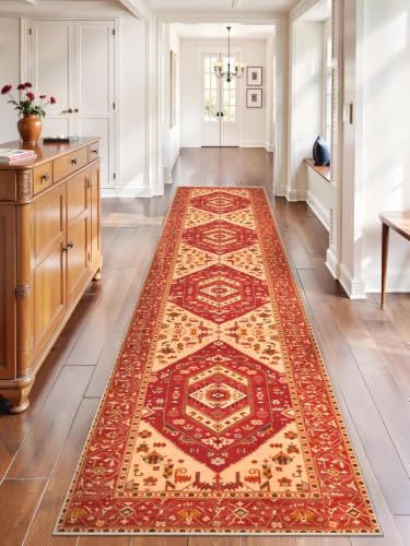2'6"x12' Washable Non Slip Boho Runner Rug for Hallway (Red/Multi / 2'6" x 12' (Runner))