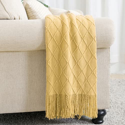 Mustard Throw Blanket 50x60 Inch Boho Knit Soft Throw Sofa Blanket (Mustard / 50"x60")