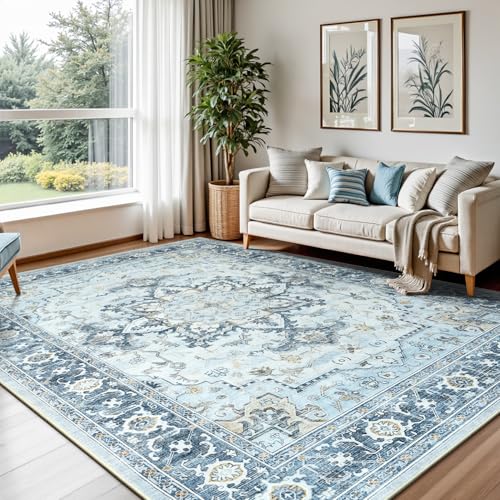 6x9 Light Blue Rugs for Bedroom Living Room (Sunflower Blue/Gold / 6' x 9' (Rectangular))
