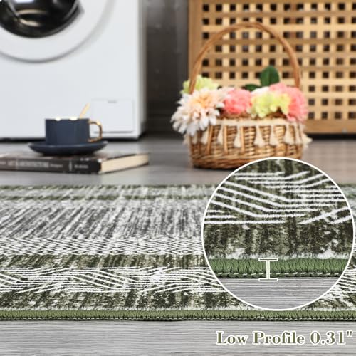 2.5x8 Modern Washable Runner Rug Non Slip Washable Floor Carpet (Green / 2.5' x 8' (Runner))