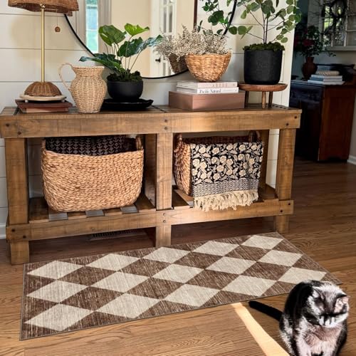 Front Door Mat Indoor Entrance (Diamond - Brown Beige / 2' x 4'3" (Rectangular))