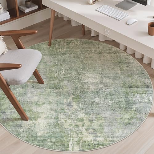 Abstract 6x6 Round Rug 6ft Circle Living Room Rugs (Green/Ivory / 6' (Round))