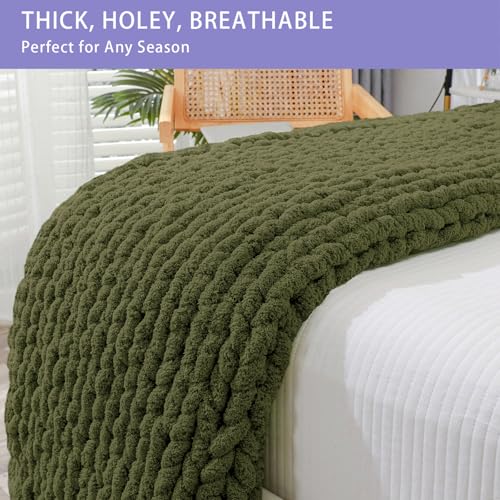 Chunky Knit Throw Blanket for Couch (Yellow Green / 40"x80" (Special Size Throw))