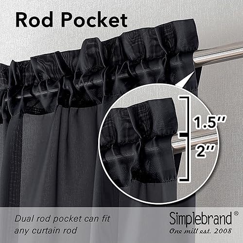 Black Valances 14 Inches Long for Living Room Pocket 2 Panel Light Filtering Sheer Translucent Valence Toppers for Window Kitchen Bathroom Bedroom 42x14 Inch Length (Black / 42"W x 14"L (Pack of 2))