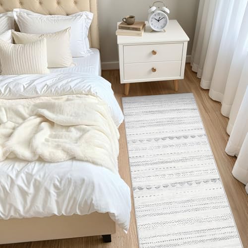 Boho 2x6 Runner Rug Machine Washable Rugs Non Slip Gray (Boho Grey / 2' X 6' (Runner))