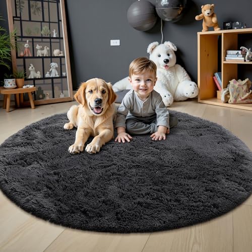 Black Round Rugs for Bedroom (4 Ft Round / Black)