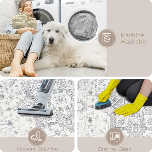 8x10 Washable Area Rugs for Living Room (8' x 10' (Rectangular) / Grey-cream-ivory)