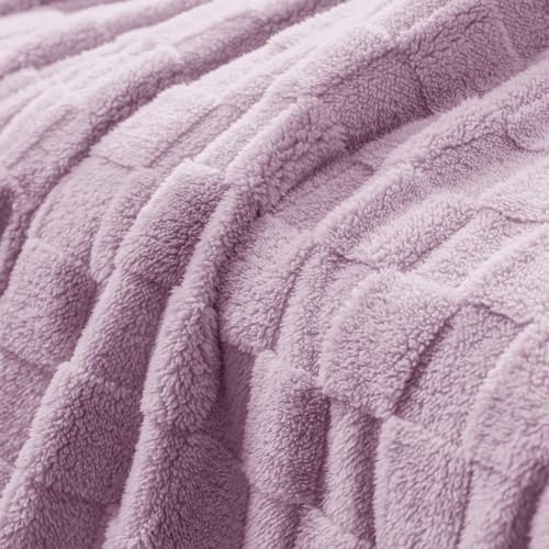3D Checkered Fleece King Blanket for Bed (Light Purple / King (104"x90"))