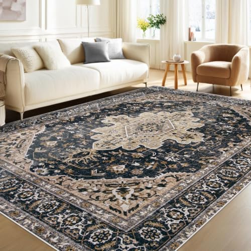 Area Rugs 6x9 Vintage Rug (Beige Black / 6' X 9' (Rectangular))