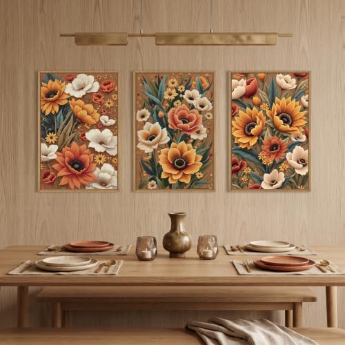 Large Boho Flower Botanical Framed Canvas Wall Art (Boho Embroidery Flower Wall Art / 16"L x 24"W)