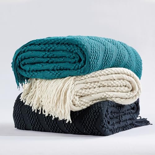 Navy Throw Blanket 50x60 Inch Soft Ripple Throw Knitted Blanket (Ripple-navy / 50"x60")