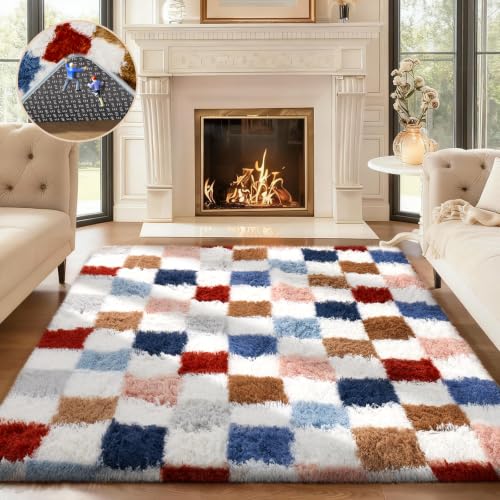Checkered Rainbow Rug for Living Room Bedroom (Checkered Rainbow / 4' x 6' (Rectangular))