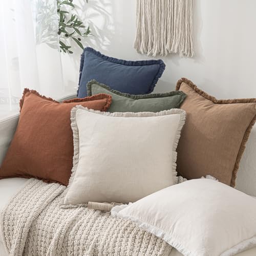 Linen Fringe Decorative Fall Euro Throw Pillow Covers Brick 22x22 (22" x 22" (Pack of 2) / Brick)