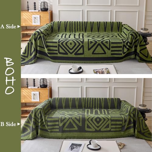 Boho Geometric Couch Covers for Sofa Pet Friendly Avocado and Black Sofa Covers Washable Chenille Couch Blanket Cover for 1 2 Cushion Couches Pet Protector Furniture Cover Soft (71" x 102" / T: Avocado)