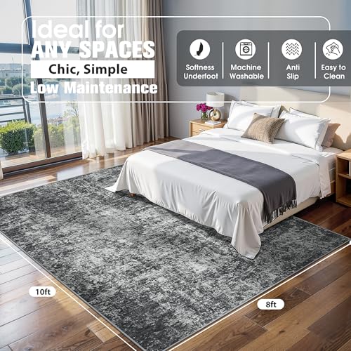 8x10 Area Rugs for Living Room Washable Bedroom Dining Room Black Grey (Black/Grey / 8' x 10' (Rectangular))