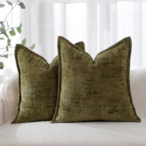 Chenille Throw Pillow Covers 18x18 Inch (Chenille-dusty Green / 18" x 18" (Pack of 2))