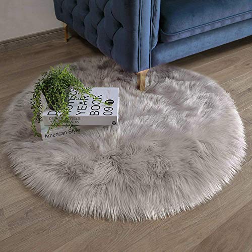 Ashler Faux Fur Rug (3' (Round) / C-grey)
