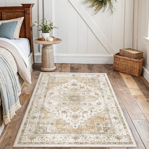 Amada 3x5 Washable Area Rug for Bedroom (3' x 5' (Rectangular) / Beige)