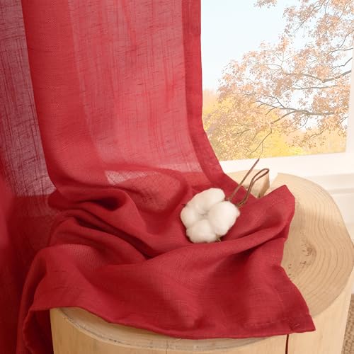 Red Linen Curtains 72 Inches Long for Living Room (Red / 52"W x 72"L (Pack of 2))