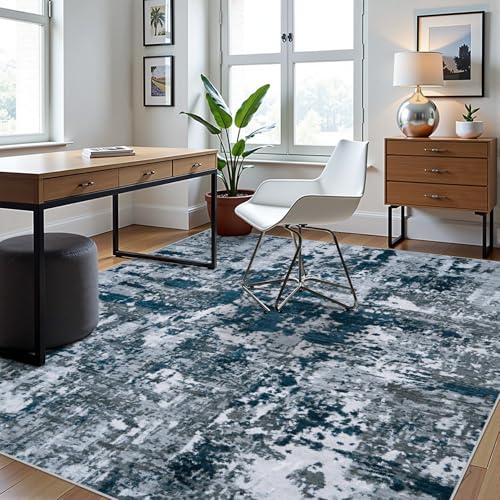 6x9 Area Rugs for Living Room Washable Bedroom Dining Room Navy Grey (Navy/Grey / 6' x 9' (Rectangular))