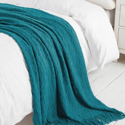 Teal Throw Blanket 50x90 Inch Boho Knitted Soft Throw Sofa Blanket (Teal / 50"x90")
