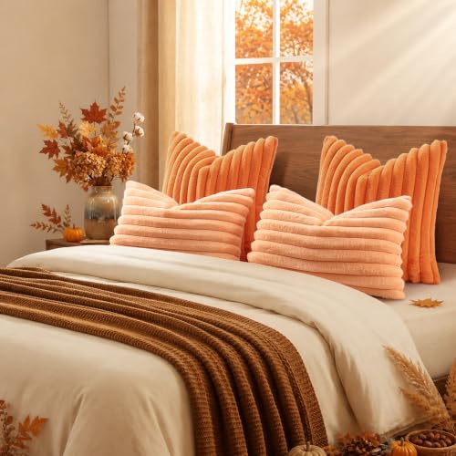 Fall Faux Fur Throw Pillow Covers 20x20 Set of 2 Pumpkin Orange (Pumpkin Orange / 20" x 20" (Pack of 2))