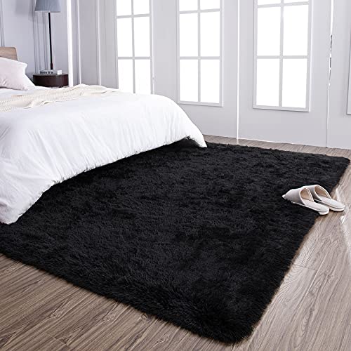 Super Soft Shaggy Rugs Fluffy Carpets (6' x 9' (Rectangular) / Black)