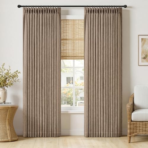 Pinch Pleated Thick Linen Curtains 96 Inches Burlap Brown Curtains (Linen Brown / 40"W x 96"L (Pack of 2))