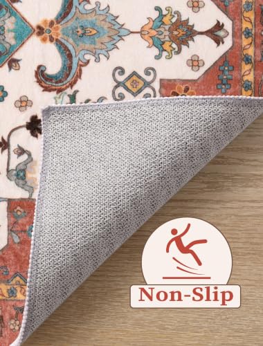 2'6"x8' Washable Non Slip Boho Runner Rug for Hallway (Vintage Orange / 2'6" x 8' (Runner))