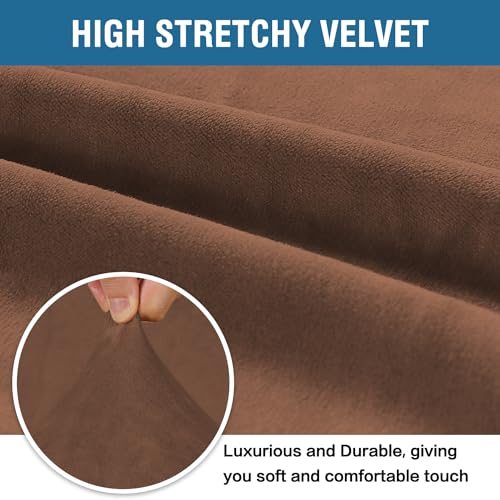 Stretch Velvet Sofa Covers Large Couch Covers Sofa Slipcovers Furniture Protector with Non Slip Elastic Bottom Feature Thick Comfy Rich Velour (Caramel Cafe / XL Sofa)