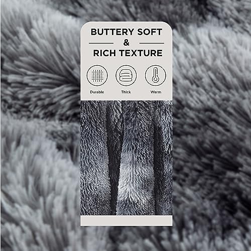 Faux Fur Fluffy Sherpa Fleece Queen Bed Blanket Grey 90"x90" (01- Tie Dye Grey / Queen (90" X 90"))