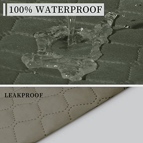 Double Protection 100% Waterproof Recliner Covers for Living Room (Greyish Green/Beige / Recliner Small)