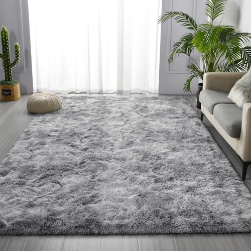 Shag Area Rug (Tie-dyed Light Grey / 4 x 6 ft)