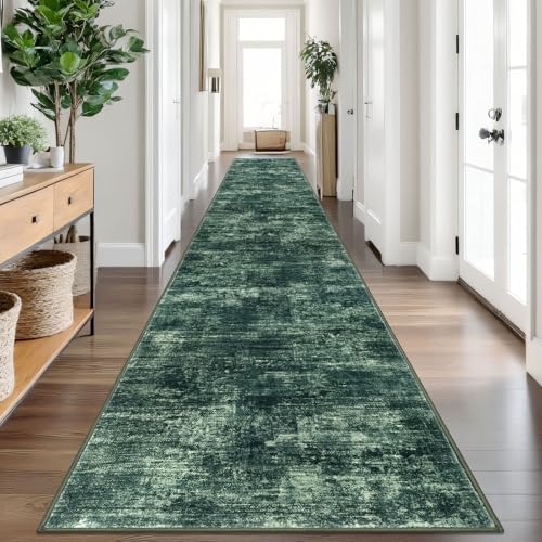 Abstract Runner Rug 3x18 Ft Washable Runners for Hallways (Dark Green / 3' x 18' (Rectangular))