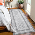 2x6 Modern Bordered Runner Rug Non Slip Washable Floor Carpet (Grey / 2' x 6' (Runner))