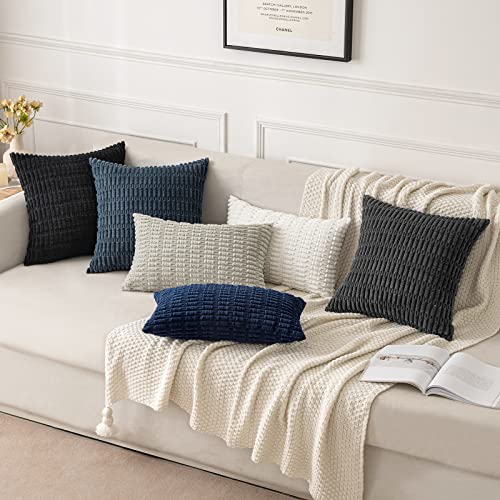 Corduroy Decorative Throw Pillow Covers 18x18 Navy Blue Pack of 2 (Dark Blue / 18" x 18" (Pack of 2))