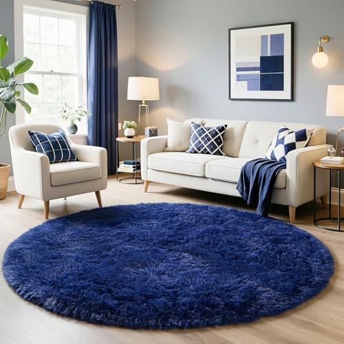 Navy Blue Big Round Circle Area Rug 6Ft for Boys Bedroom Kids Room (Navy Blue / 6' (Round))